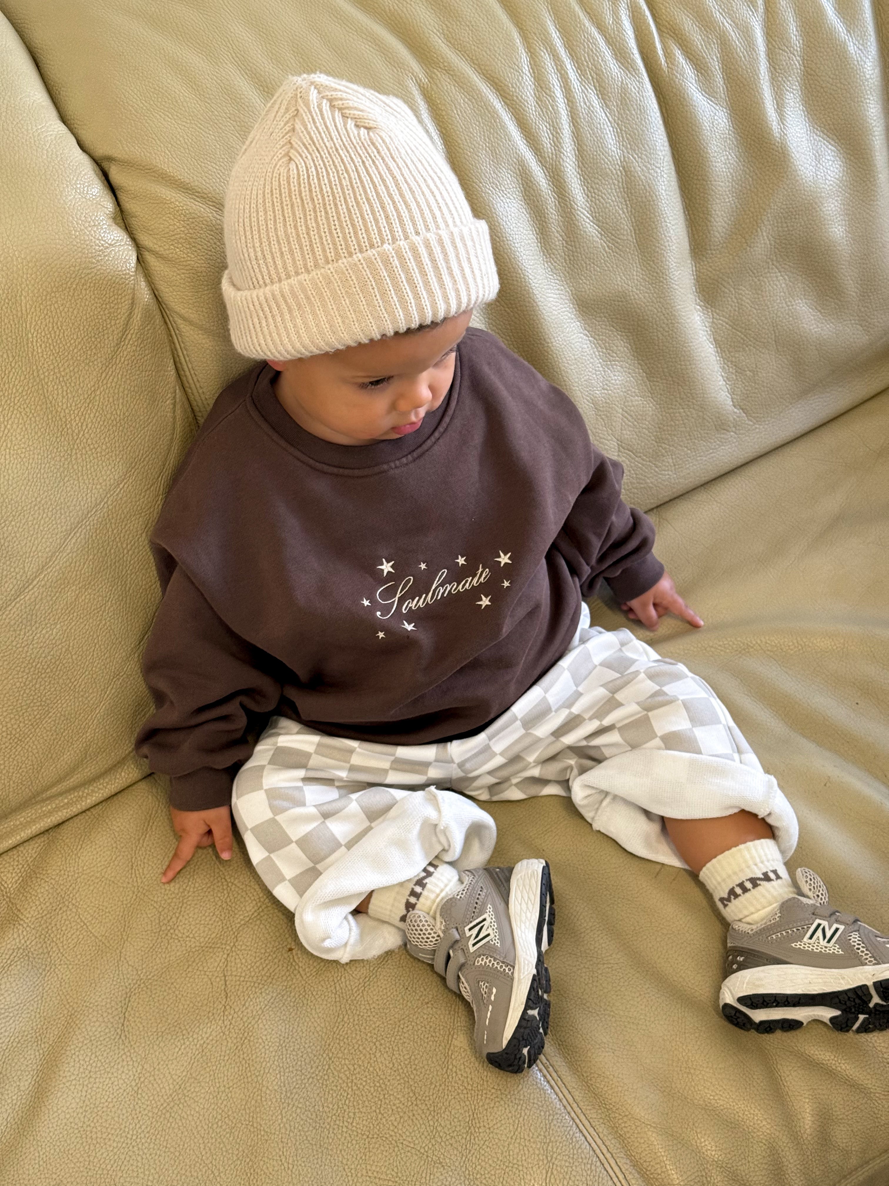 CHECKERED Pants KIDS - sand - FAMVIBES